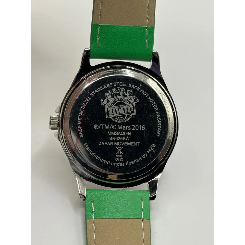 NOS Green M&M Character Watch Green Leather Band Japan Movement‎